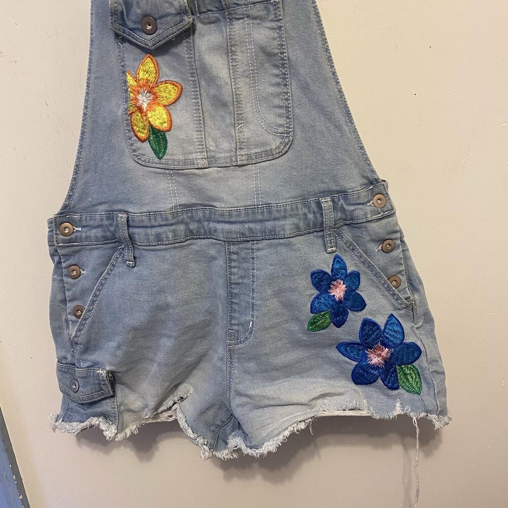 Y2K No Boundaries BlueDenim Bib Overall Shorts Girl Women Junior XL Embroidery - Picture 5 of 8